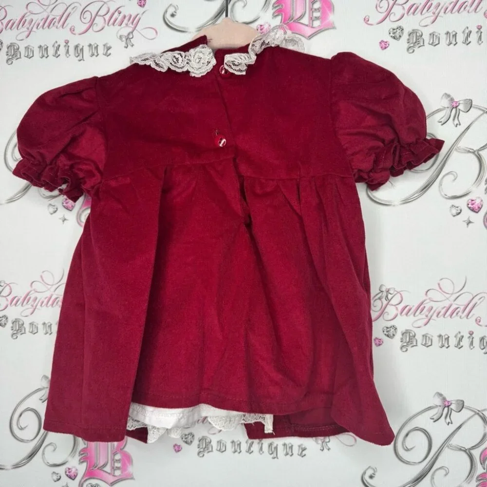Jilly dress velvet velour style fabric rose bud ribbonn lace christmas 🎄 baby